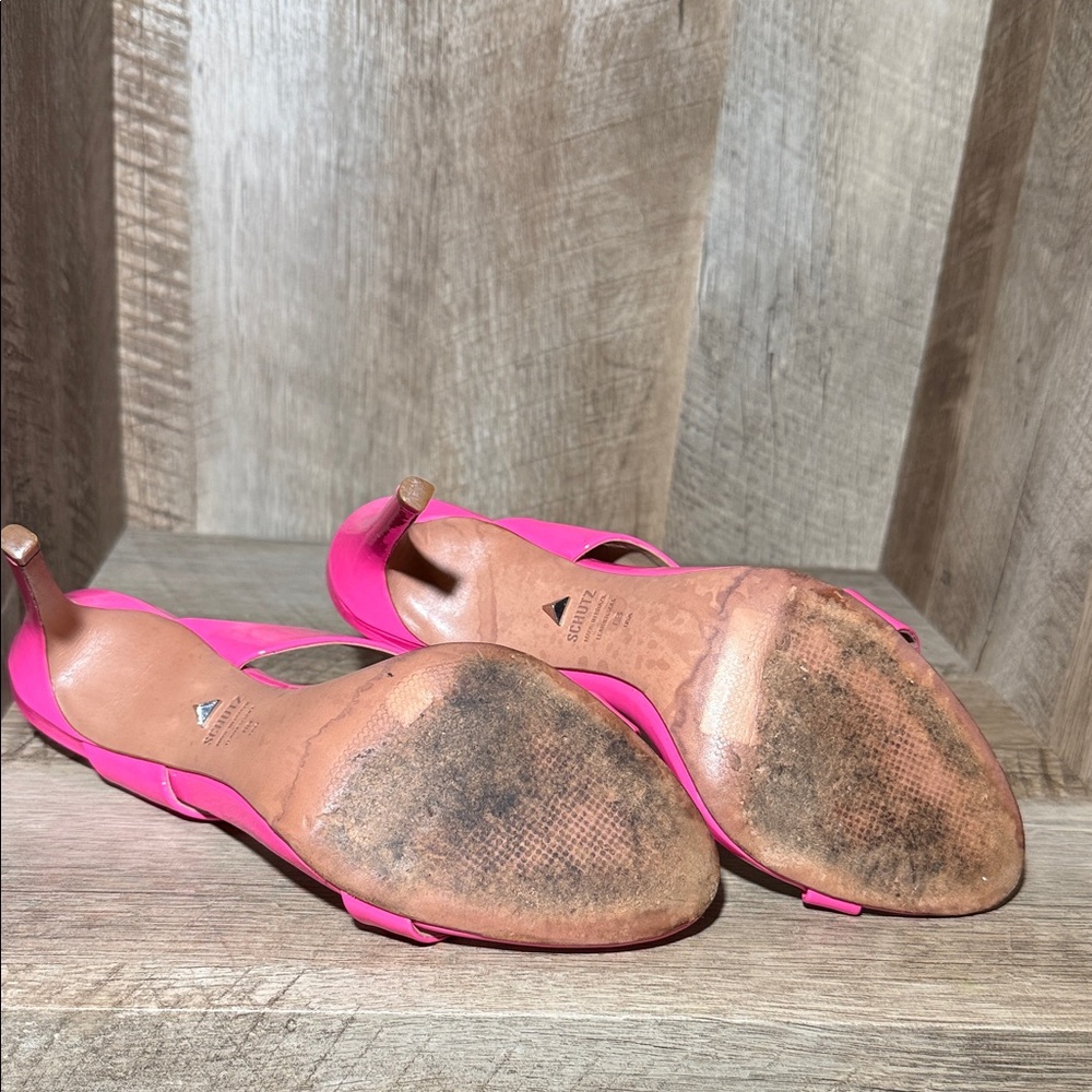 Schutz Leia Mule Heel Sandals in neon pink - Picture 8 of 13